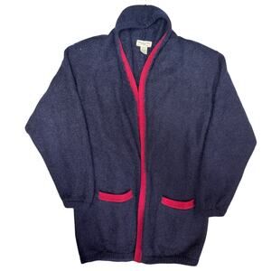 Christian Dior Mohair Cardigan 1980s Long Sweater Open Front Blue Size L